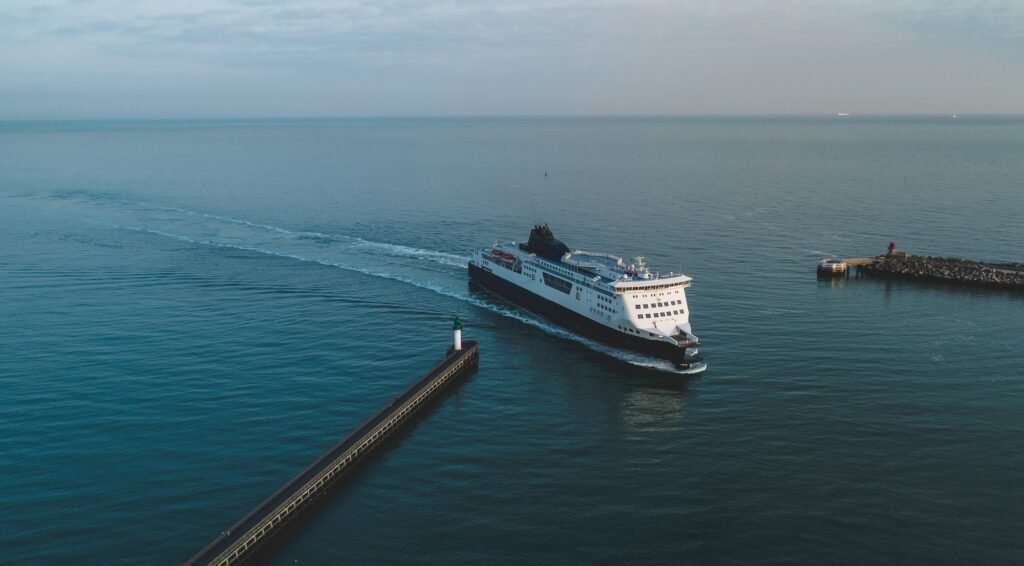 Passenger Ferry Arriving at Port in the Morning